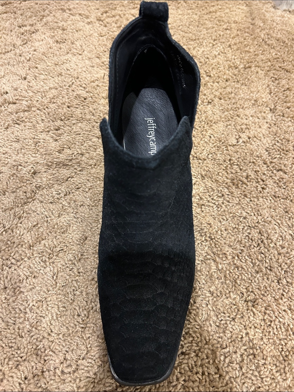 Jeffrey Campbell Black Snake Skin Look Suede Square Toe Rosee Bootie